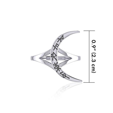 Crescent Moon with Meaningful Bind Runes Ring TRI2267 - Jewelry